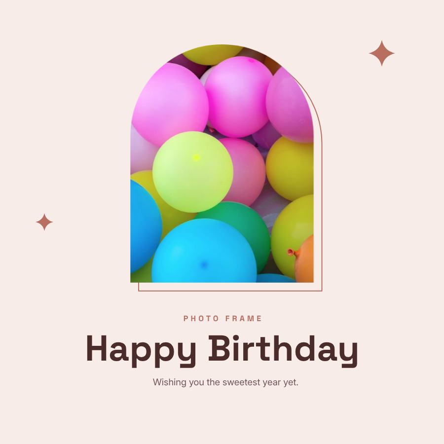 Blush Arch Frame Happy Birthday — editable photo collage template