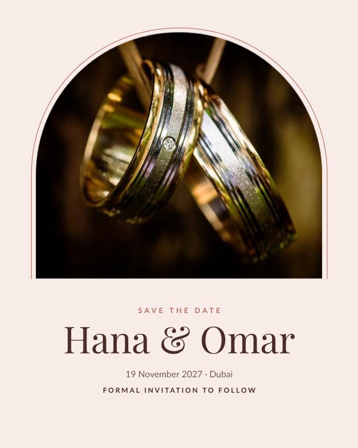 Blush Arch Hana and Omar Save the Date — editable wedding template