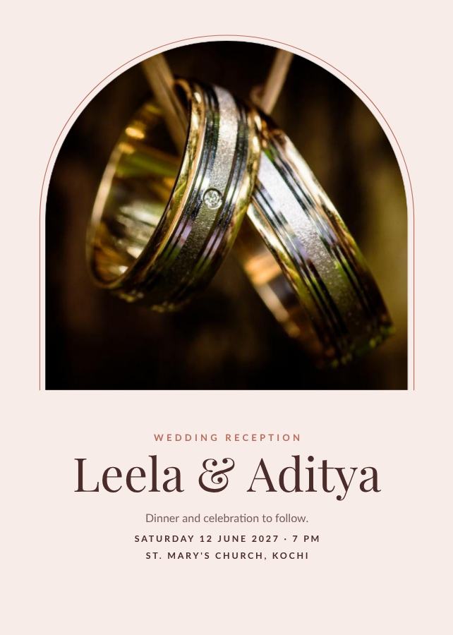 Blush Arch Leela and Aditya Reception Invite — editable wedding template