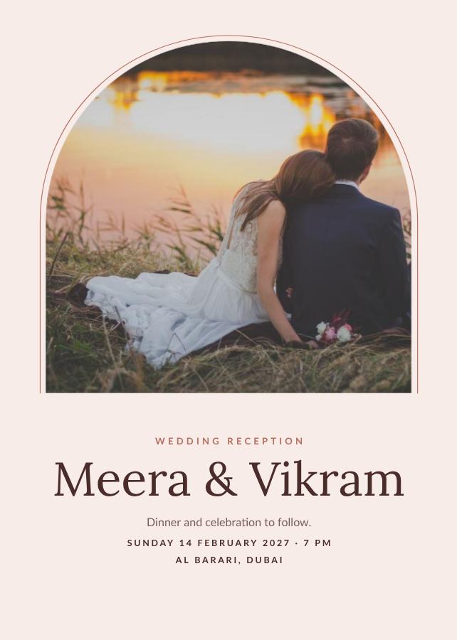Blush Arch Meera and Vikram Reception Invite — editable wedding template