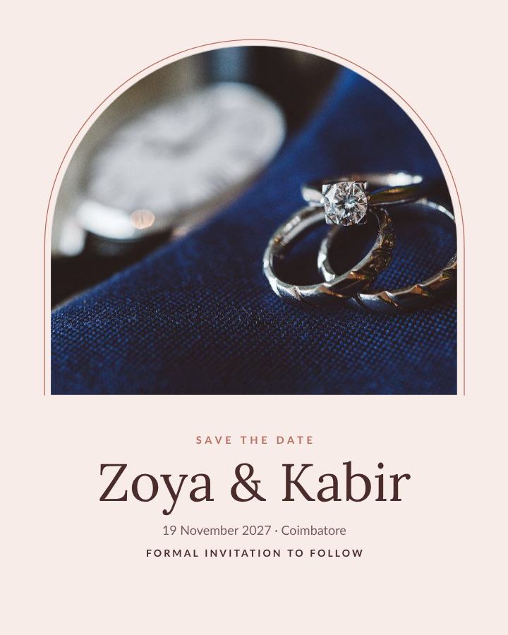 Blush Arch Zoya and Kabir Save the Date — editable wedding template