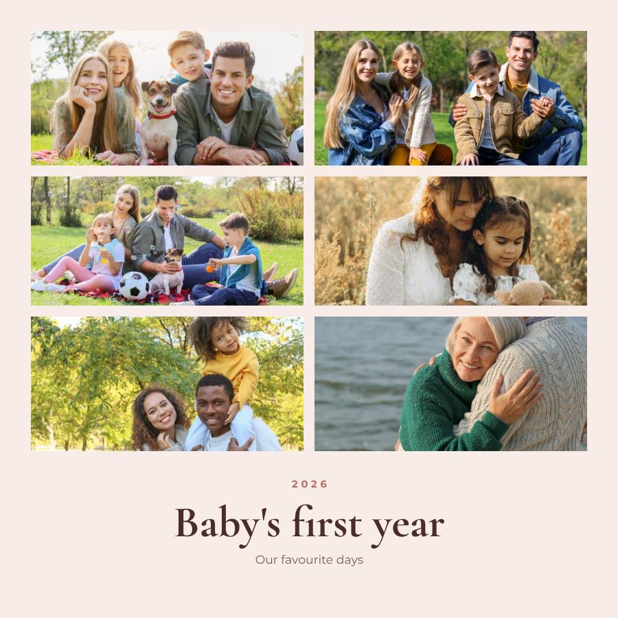 Blush Baby's first year 6 Photo Collage — editable photo collage template