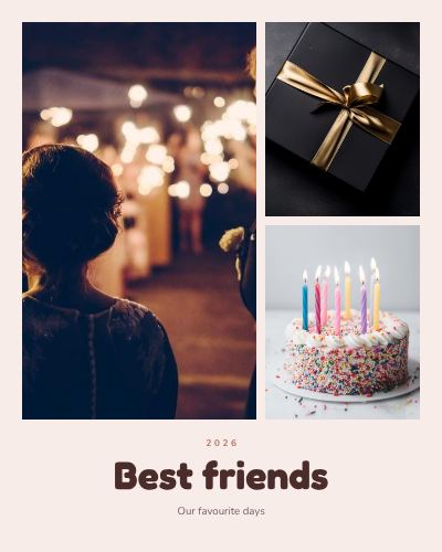 Blush Best friends 3 Photo Collage template