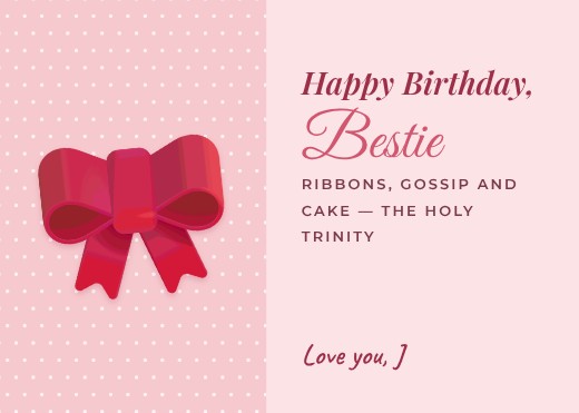 Blush Bow Bestie Card — free greeting card template