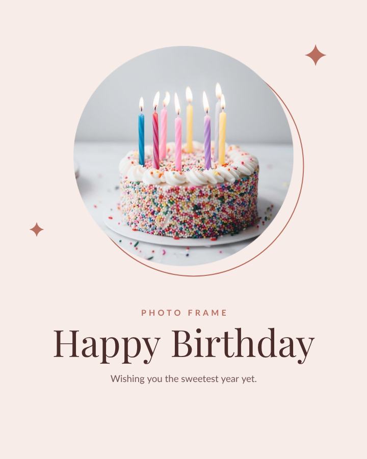 Blush Circle Frame Happy Birthday — editable photo collage template