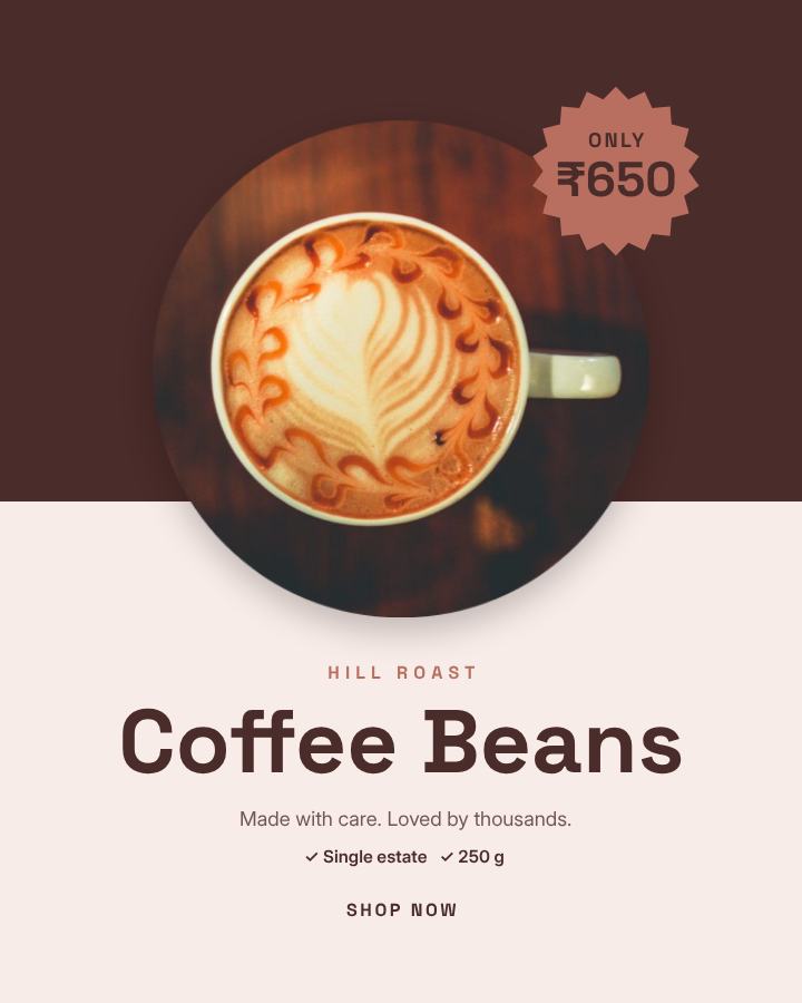 Blush Coffee Beans Product Ad — editable marketing template