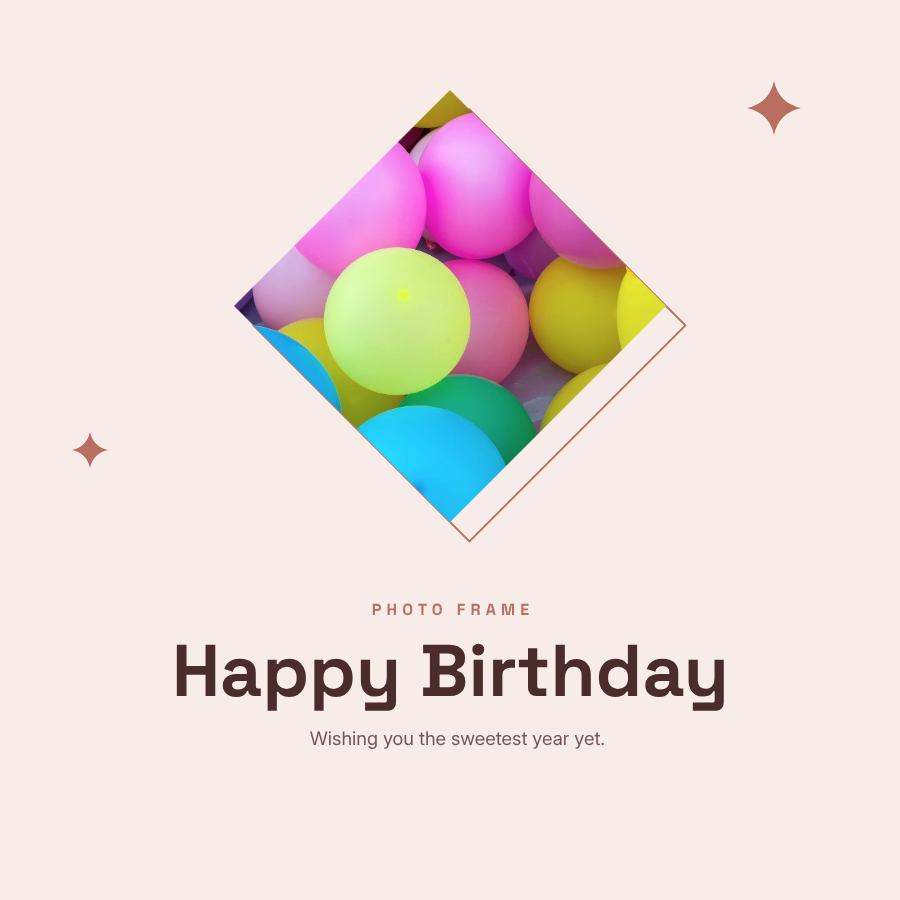 Blush Diamond Frame Happy Birthday — editable photo collage template
