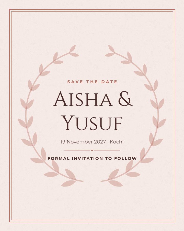 Blush Elegant Aisha and Yusuf Save the Date — editable wedding template