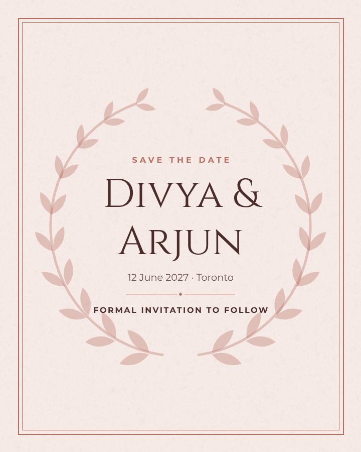 Blush Elegant Divya and Arjun Save the Date — editable wedding template