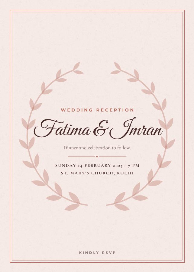 Blush Elegant Fatima and Imran Reception Invite — editable wedding template