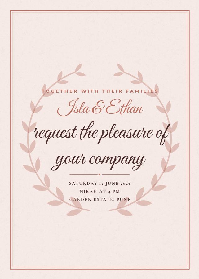Blush Elegant Isla and Ethan Wedding Invitation — editable wedding template