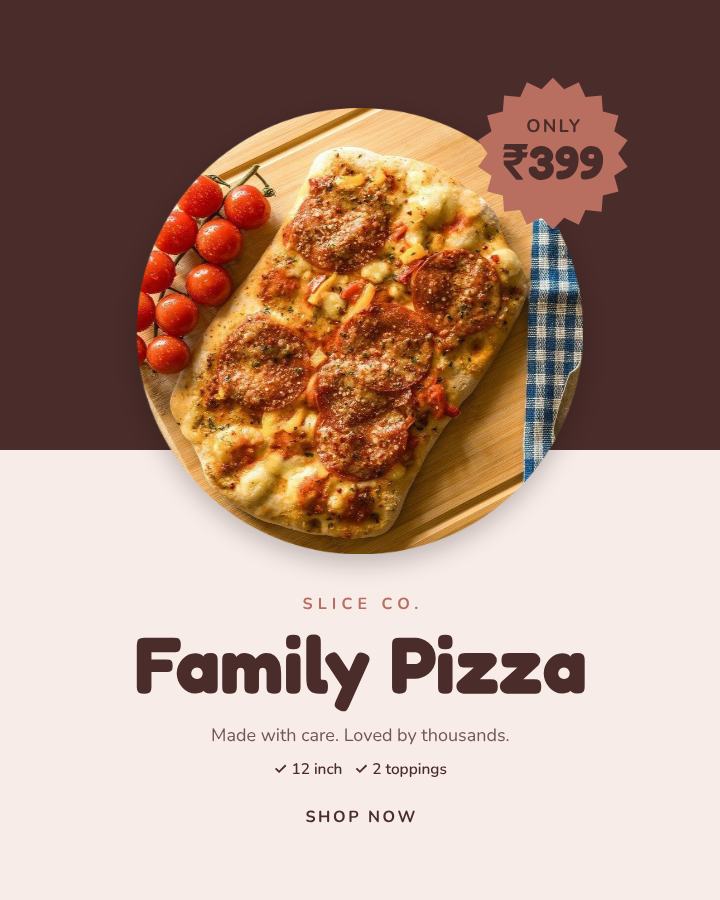 Blush Family Pizza Product Ad — editable marketing template