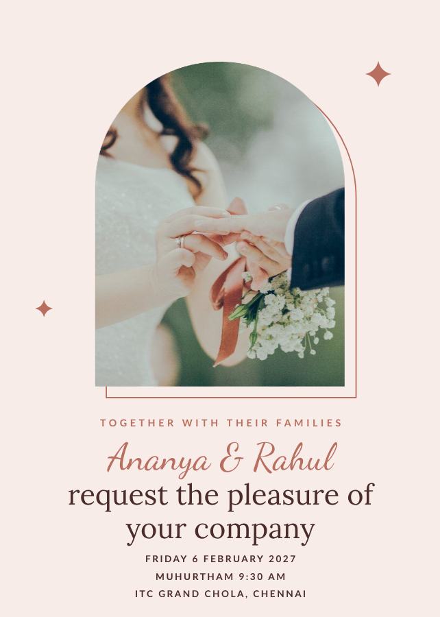 Blush Frame Ananya and Rahul Wedding Invitation — editable wedding template