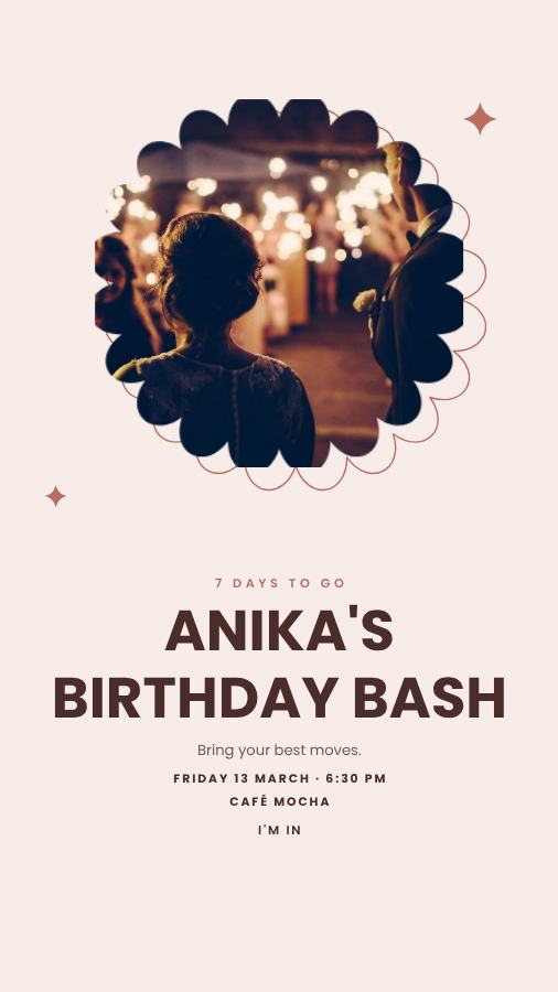 Blush Frame Anika Birthday Bash Story — editable birthday template