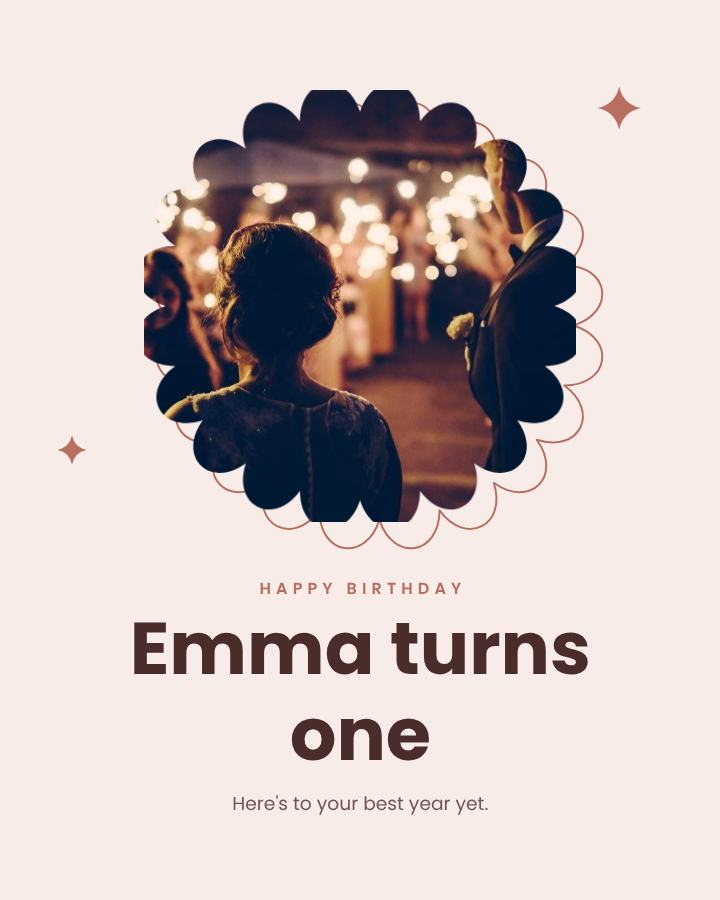 Blush Frame Happy One Emma Birthday Post — editable birthday template