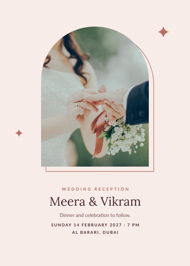 Blush Frame Meera and Vikram Reception Invite — editable wedding template