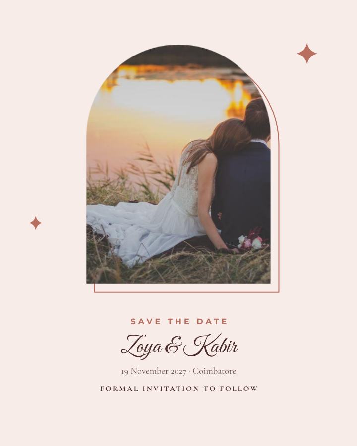 Blush Frame Zoya and Kabir Save the Date — editable wedding template