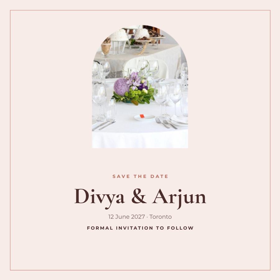 Blush Framed Divya and Arjun Save the Date — editable wedding template