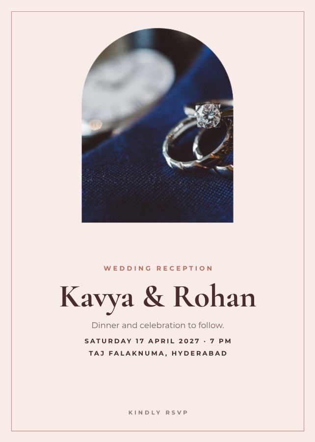 Blush Framed Kavya and Rohan Reception Invite — editable wedding template