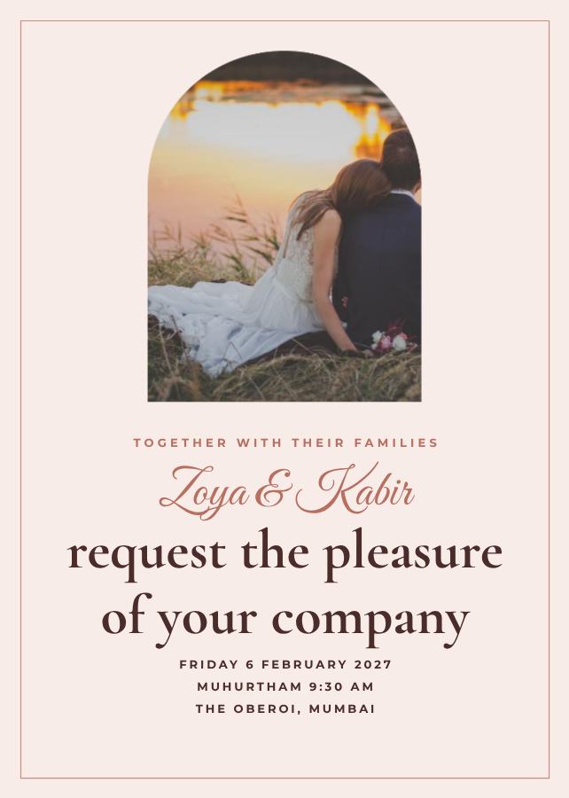 Blush Framed Zoya and Kabir Wedding Invitation — editable wedding template
