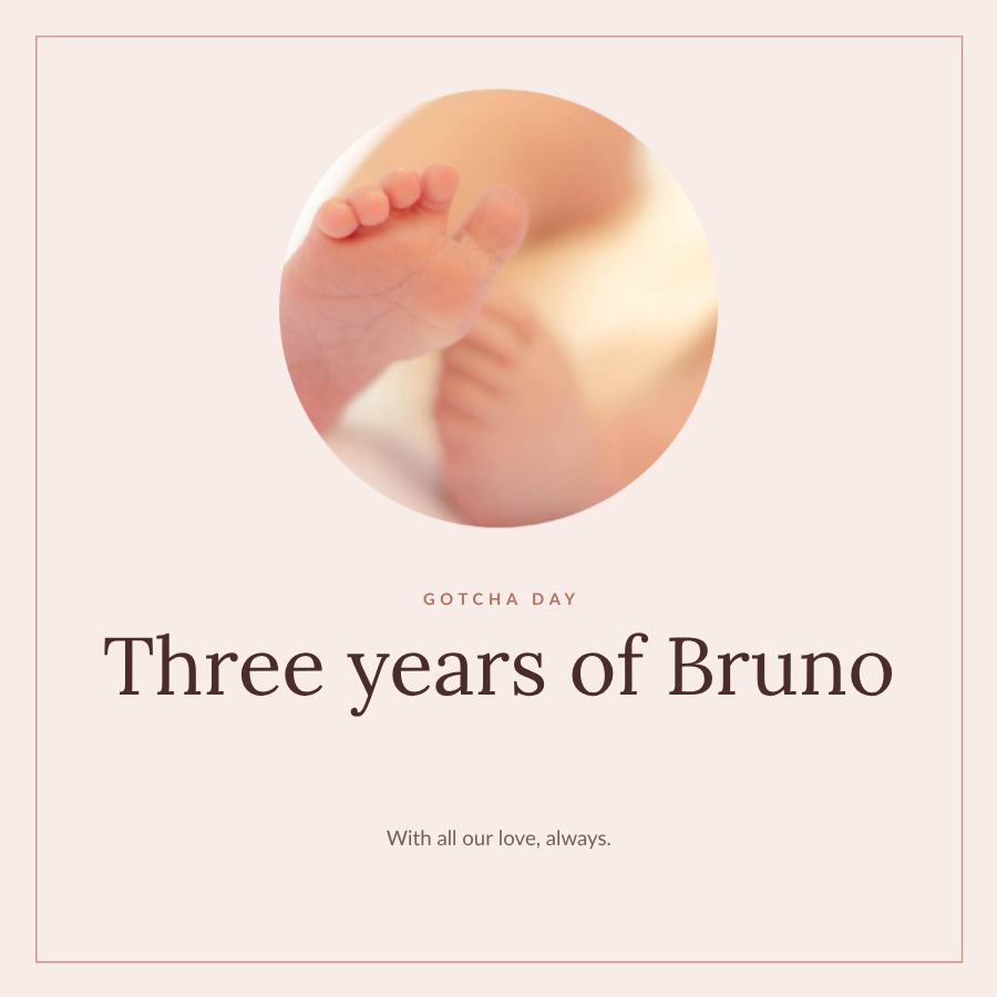 Blush Gotcha day Three years of Bruno Post — editable love & family template