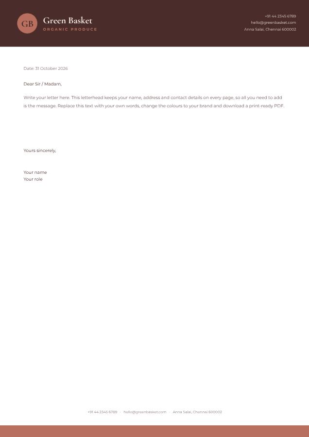 Blush Green Basket Bold Letterhead — editable business template