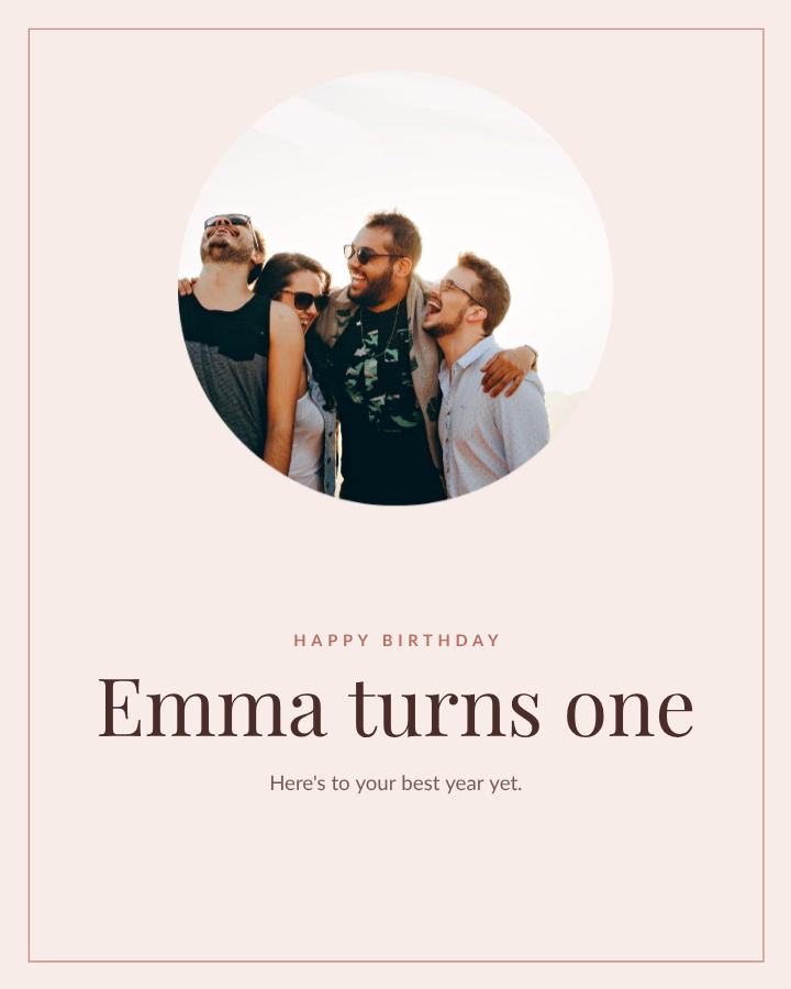 Blush Happy One Emma Birthday Post — editable birthday template