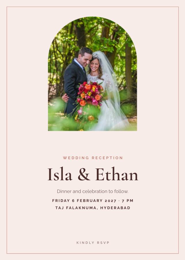Blush Isla and Ethan Reception Invite — editable wedding template