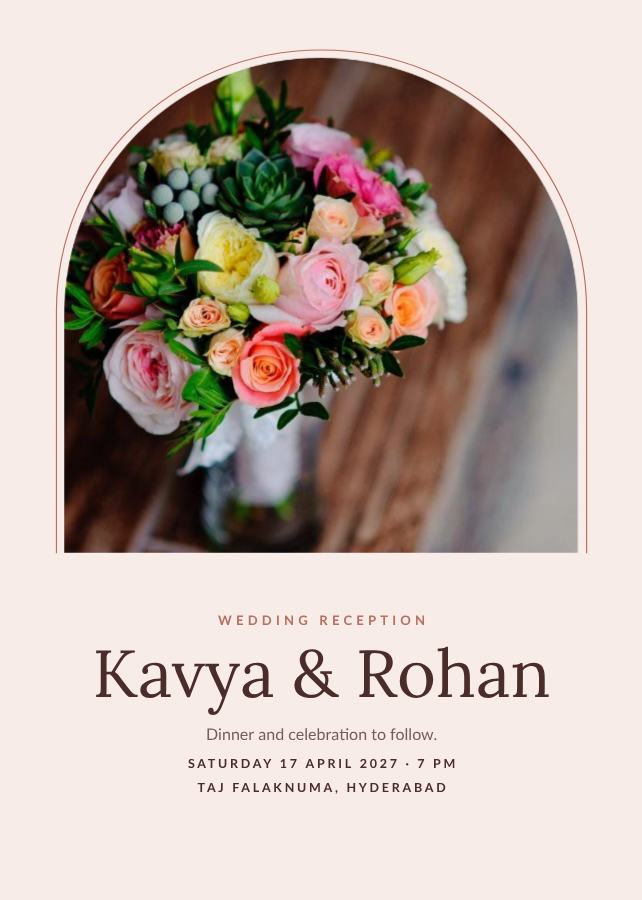 Blush Kavya and Rohan Reception Invite — editable wedding template
