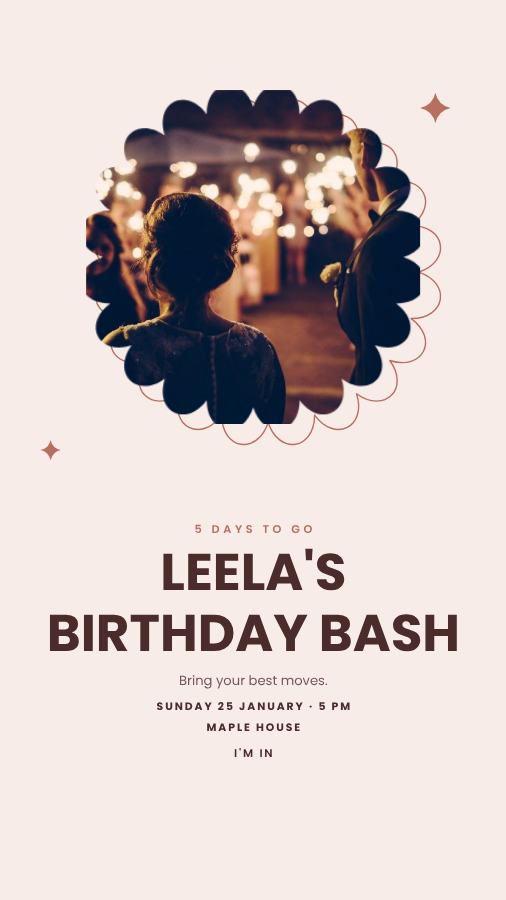 Blush Leela Birthday Bash Story — editable birthday template