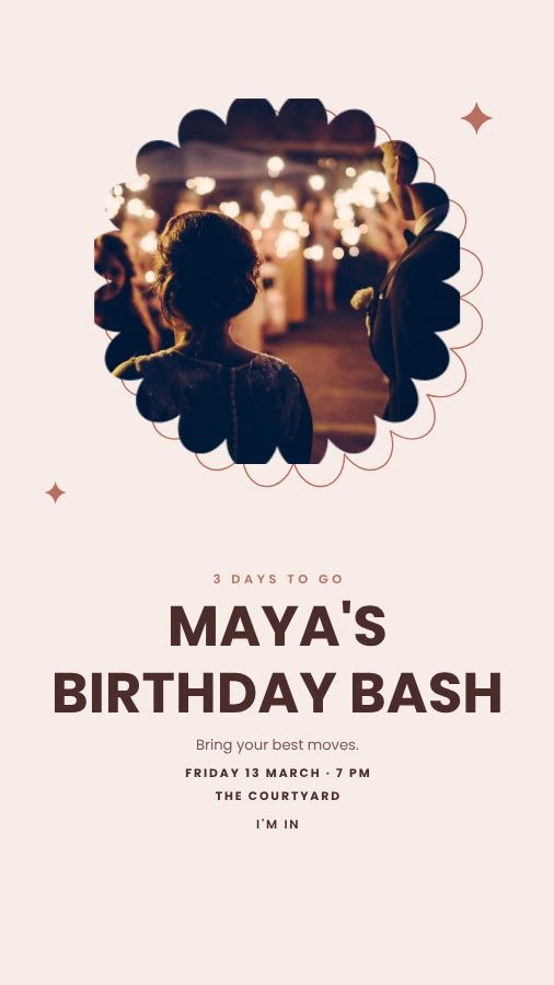 Blush Maya Birthday Bash Story — editable birthday template