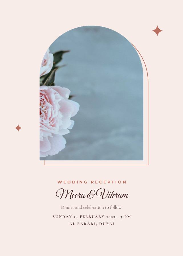 Blush Meera and Vikram Reception Invite — editable wedding template