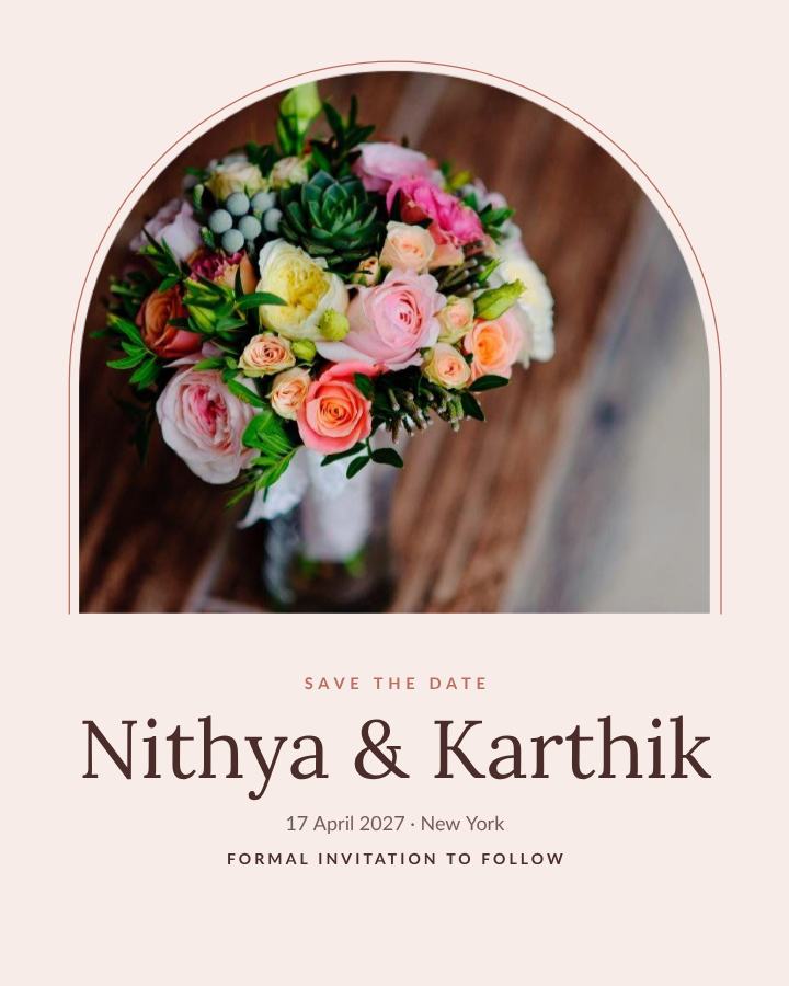 Blush Nithya and Karthik Save the Date — editable wedding template