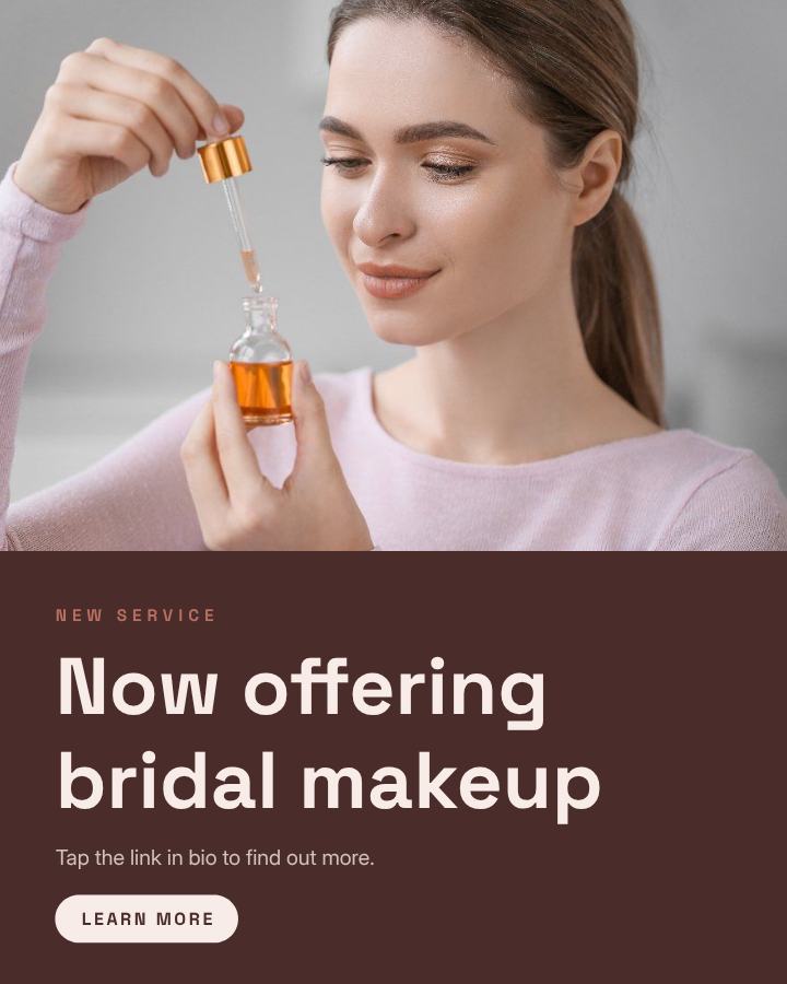 Blush Now offering bridal makeup Announcement Post — editable social media template