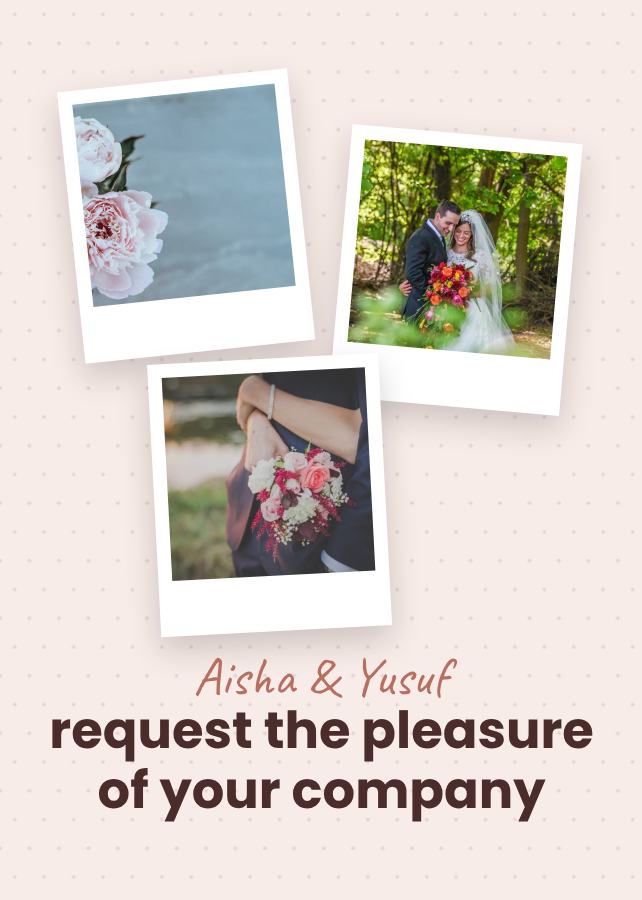 Blush Polaroid Aisha and Yusuf Wedding Invitation — editable wedding template