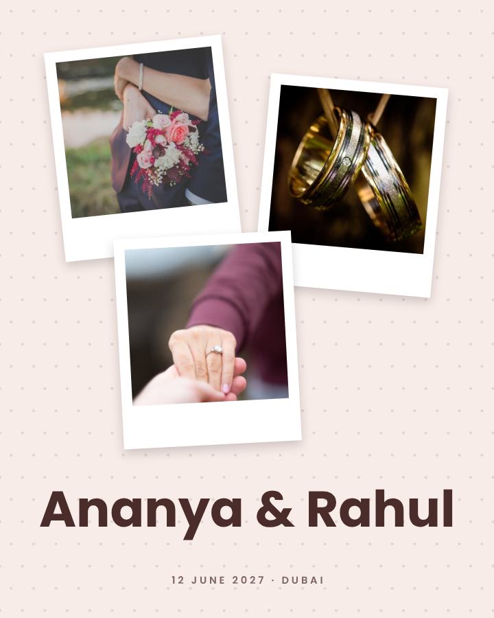 Blush Polaroid Ananya and Rahul Save the Date — editable wedding template