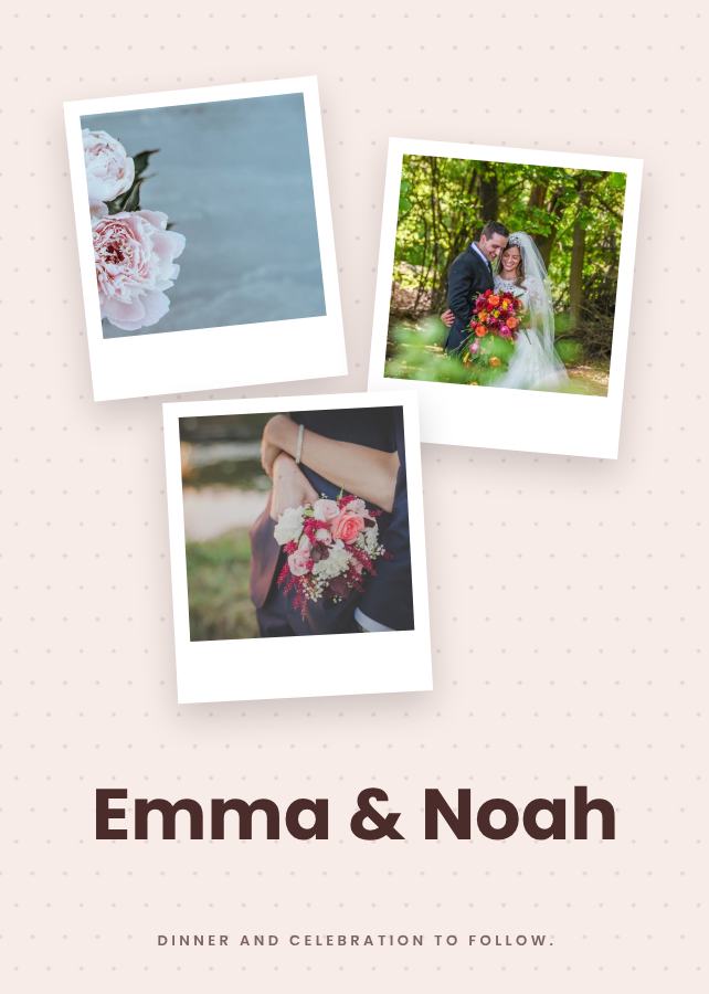 Blush Polaroid Emma and Noah Reception Invite — editable wedding template