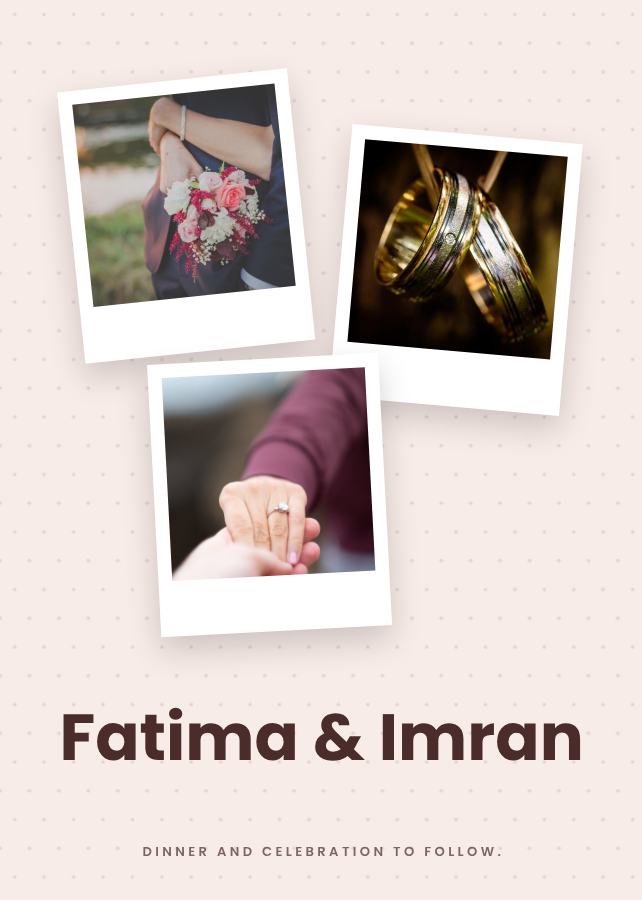 Blush Polaroid Fatima and Imran Reception Invite — editable wedding template