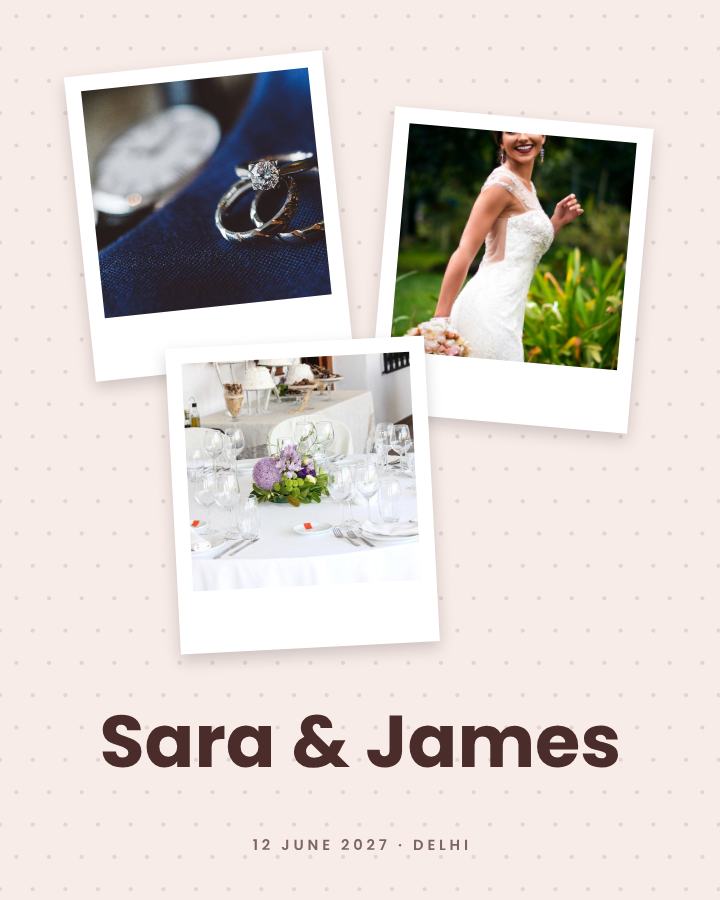 Blush Polaroid Sara and James Save the Date — editable wedding template