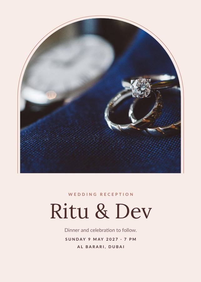 Blush Ritu and Dev Reception Invite — editable wedding template