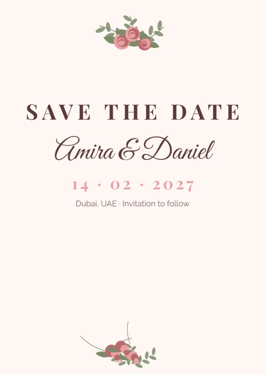 Blush Rose Save the Date — editable wedding template