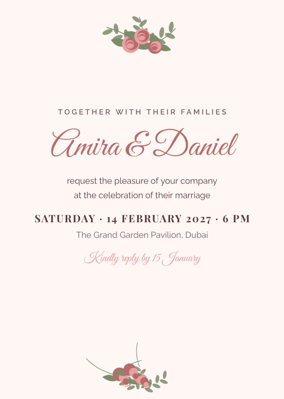 Blush Rose Wedding Invitation — editable wedding template