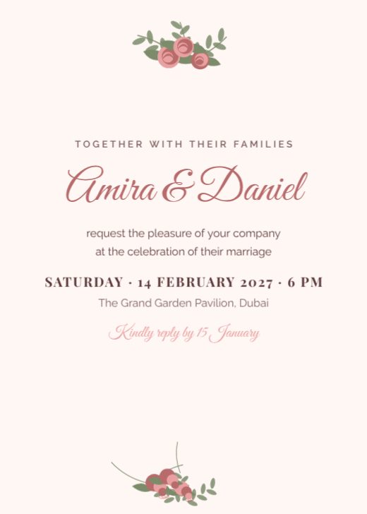 Blush Rose Wedding Invitation template