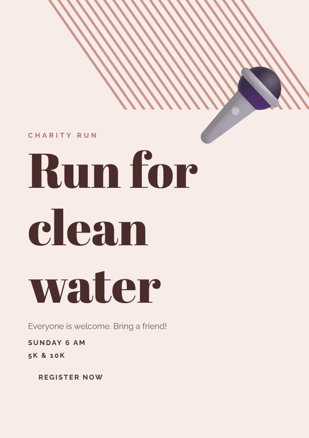 Blush Run for clean water Poster — editable marketing template