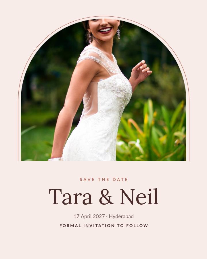 Blush Tara and Neil Save the Date — editable wedding template