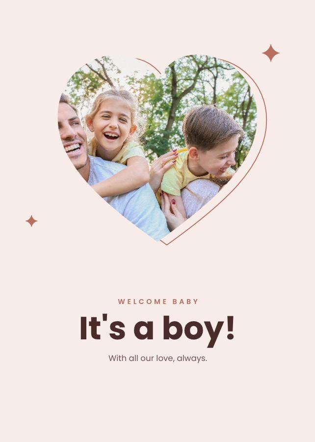 Blush Welcome baby It's a boy! Keepsake — editable love & family template
