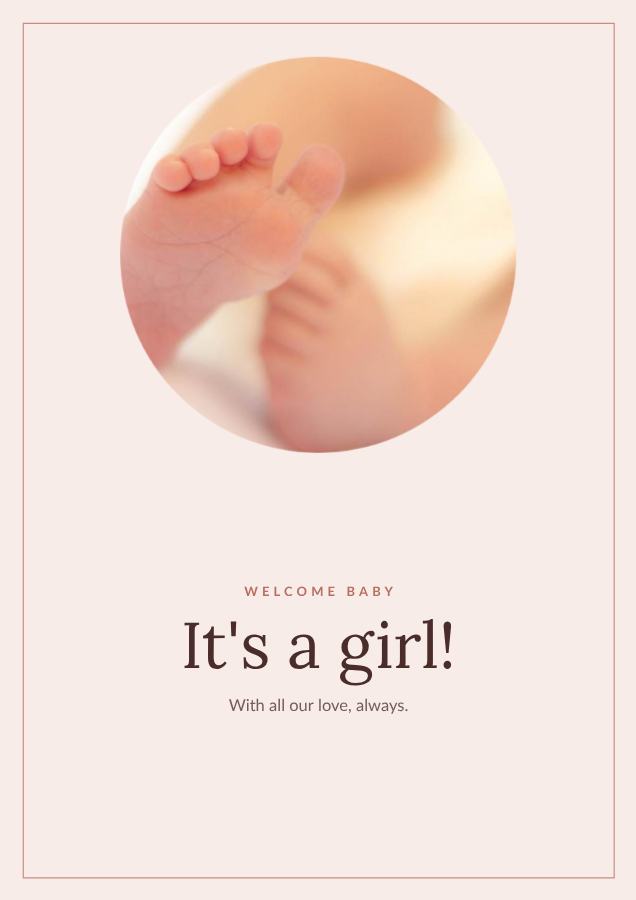 Blush Welcome baby It's a girl! Print — editable love & family template