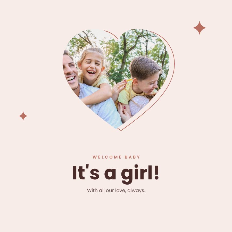 Blush Welcome baby It's a girl! Square — editable love & family template