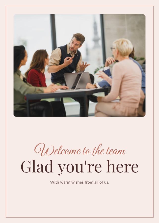 Blush Welcome to the team glad you're here Card V — editable cards template