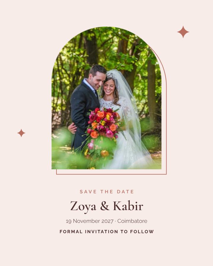 Blush Zoya and Kabir Save the Date — editable wedding template